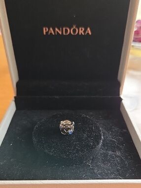 Rare & Retired Pandora Sterling Silver Infinity Charm w Blue Topaz & 14K Gold